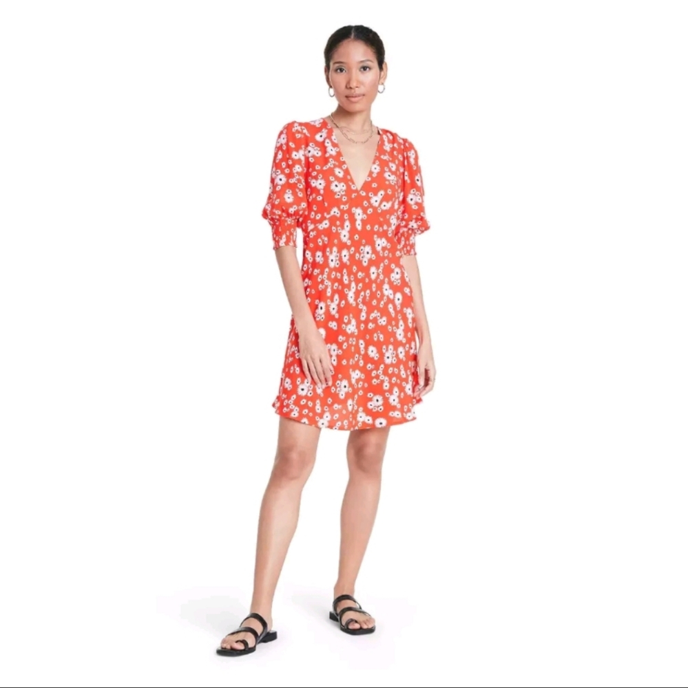 0 6 8 RIXO for Target Red Floral Puff Sleeve Swing